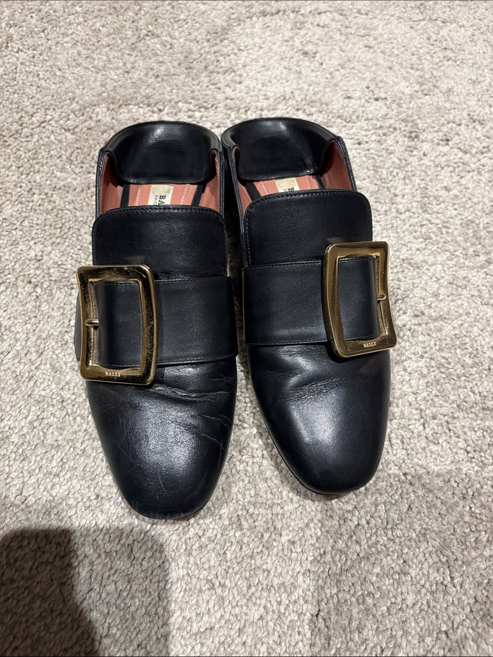 Bally Black Leather Loafers with Gold Buckle - Picture 2 of 4